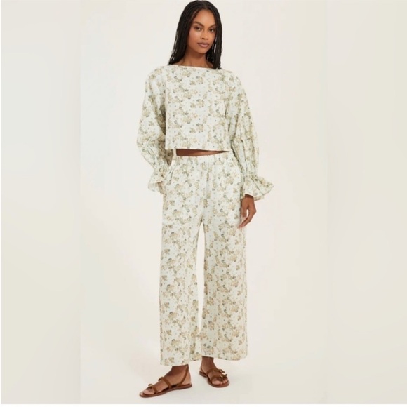 Something Navy Pants - Something‎ Navy linen top pants size XL Lagenlook Earthy Old Money Boho floral